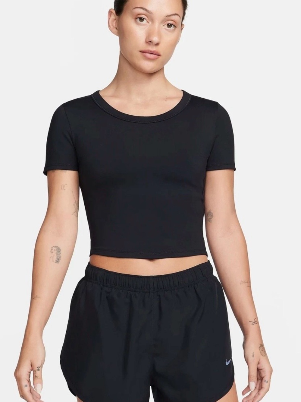 Nike One Dri-Fit Woman’s Fitted Crop Baby Tee Athletic Top Black M